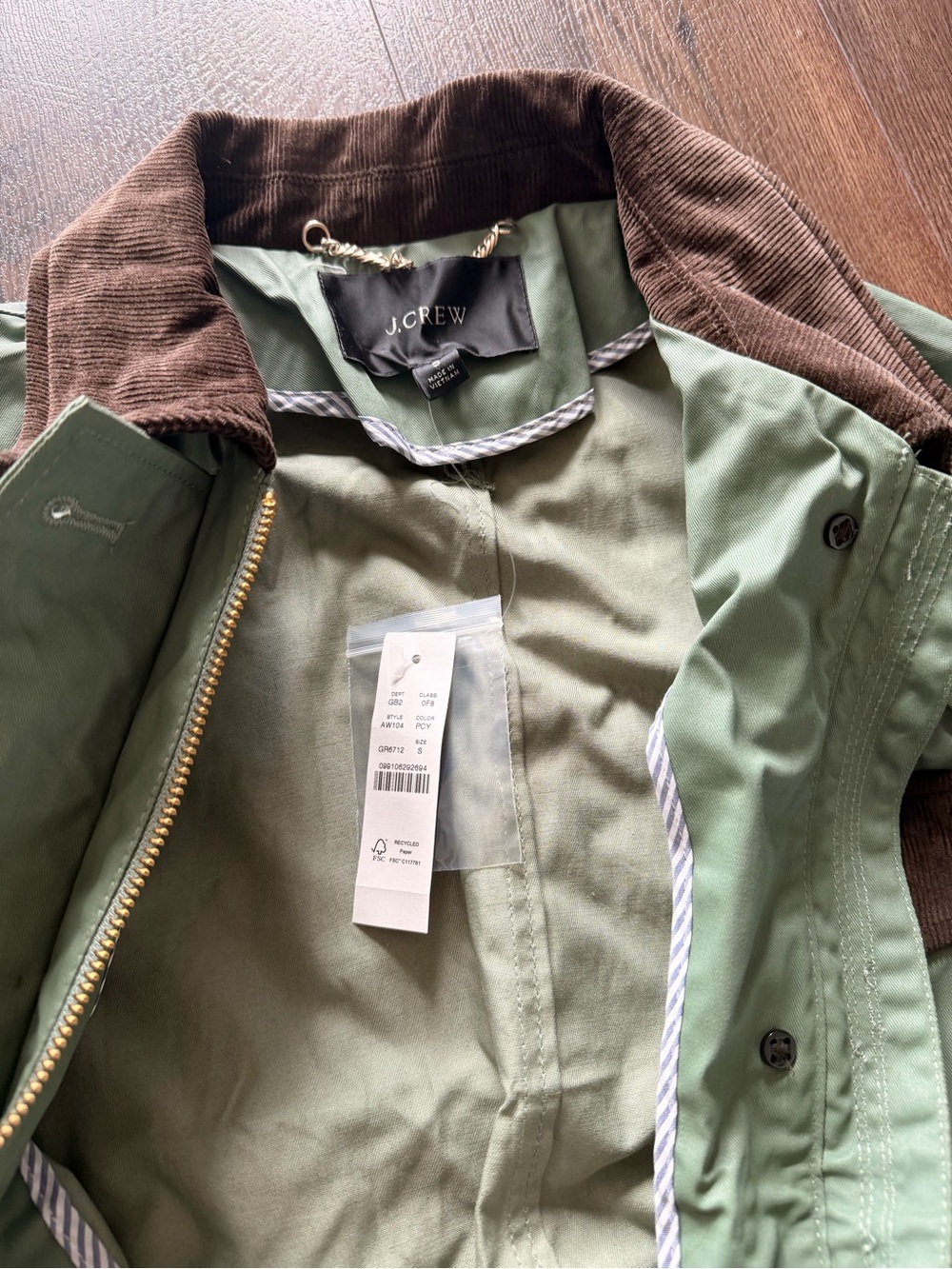 J. Crew Olive Green Utility Jacket with Brown Corduroy Collar - Picture 2 of 10